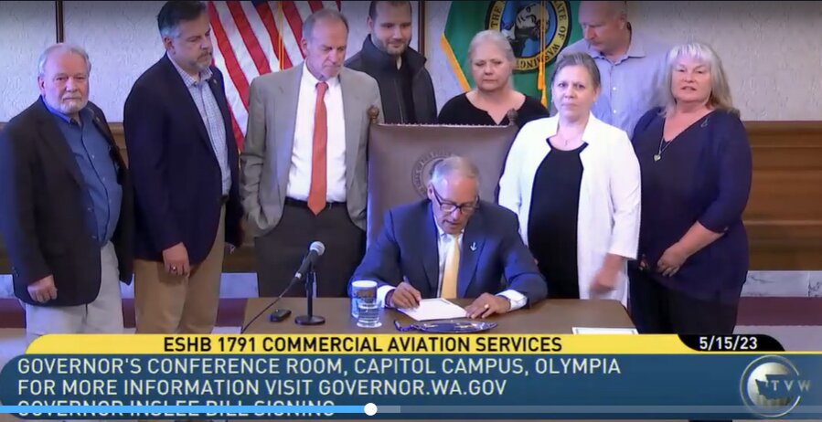 Governor Jay Inslee signed ESHB 1791, regarding commercial aviation, on May 15, 2023.